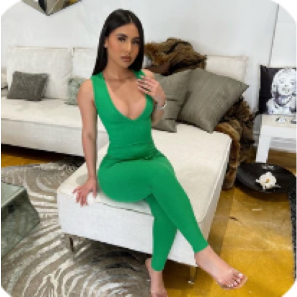 Green ribbed jumpsuit